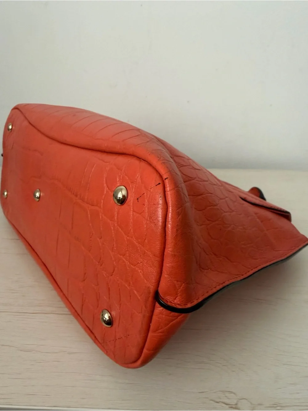 MCM Orange Croc-Embossed Top-Handle Satchel
